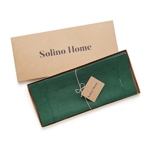 image for Solino Home Linen Rainforest Green Hemstitch Table Runner 54 Inches - 