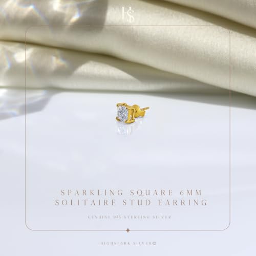 Image of HIGHSPARK 925 Silver Men's Square Solitaire Stud Earring | 92.5 Sterling Silver and Diamond like Brilliance Sparkling Zirconia | Single Stud for Men | Lovely Gift