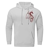 90 % polyester Generisch Sweat à capuche pour homme et femme avec ton chaud, année du dragon, décontracté, pour couple, manches longues, gris, XL