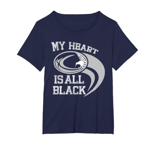 My Heart is All Black - Rugby New Zealand Fan T-Shirt, Women's Plus, Navy Blue, 3X