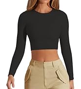 CUHUDA Women's Basic Long Sleeve Square Neck Crop Top Double CUHUDA Women's Basic Long Sleeve Square Neck Crop Top Double