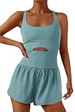 ReachMe Womens Running Onesie Workout Rompers Athletic Romper One Piece Outfits Exercise Jumpsuits Gym Yoga Clothes(Sage,S)