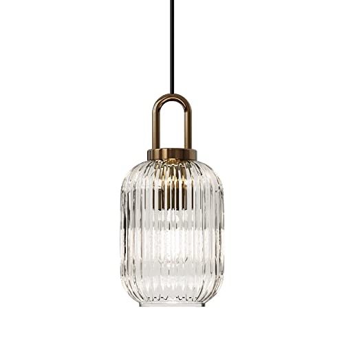 Lampe suspendue E27 en verre avec cage géométrique dorée pour éclairage de cuisine