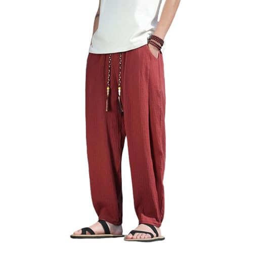 Pantalon sarouel droit d'été homme style chinois vintage délavé