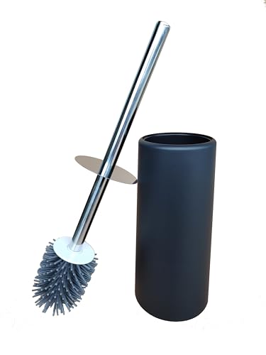 Image of Floor Standing Toilet Brush and Holder Set Stainless Steel Toilet Bowl Brush Handle and TPE Brush Head Modern Compact Storage Organizer Scrubber for Toilet (Black)