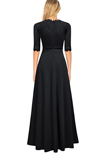 Women's V Neck Lace Vintage Formal Bridesmaid Wedding Long Dress3
