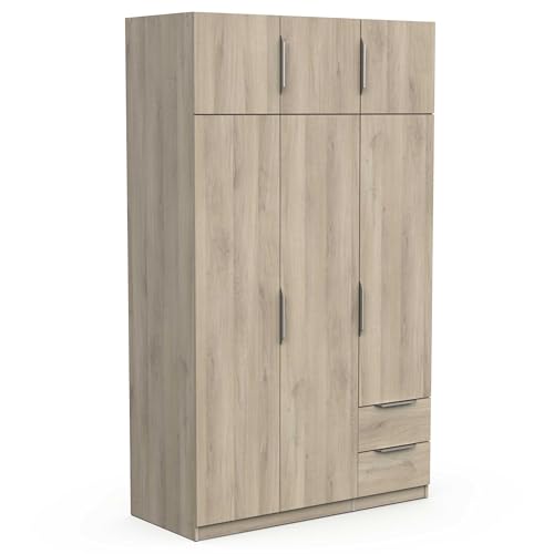 Demeyere 391394 Vestidor con Armario Moderno 6 Puertas 5 estantes 2 cajones, Roble Kronberg, 119,4 x 51,1 x 203 cm, Madera de ingeniería, Gris
