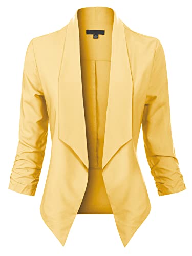 MixMatchy Women's Casual Work Solid Open Front 3/4 Sleeve Blazer Jacket with Plus Size