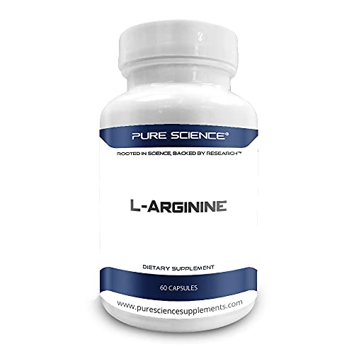 Pure Science L-Arginine 1340mg - Nitric Oxide Booster with L-Citrulline & Essential Amino Acids for Heart and Muscle Gain - 60 Capsules