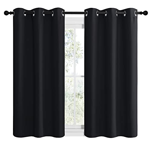 Image of NICETOWN Blackout Draperies Window Curtain Panels, Autumn /Winter Thermal Insulated Solid Grommet Blackout Curtains /Drapes for Cafe (Set of 2, 42 inches by 50 inches, Black)