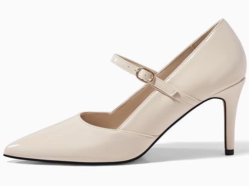 Image of Coutgo Womens Mary Jane Pumps Stiletto High Heels Closed Pointed Toe Buckle Strap Patent Leather Dress Wedding Party Shoes
