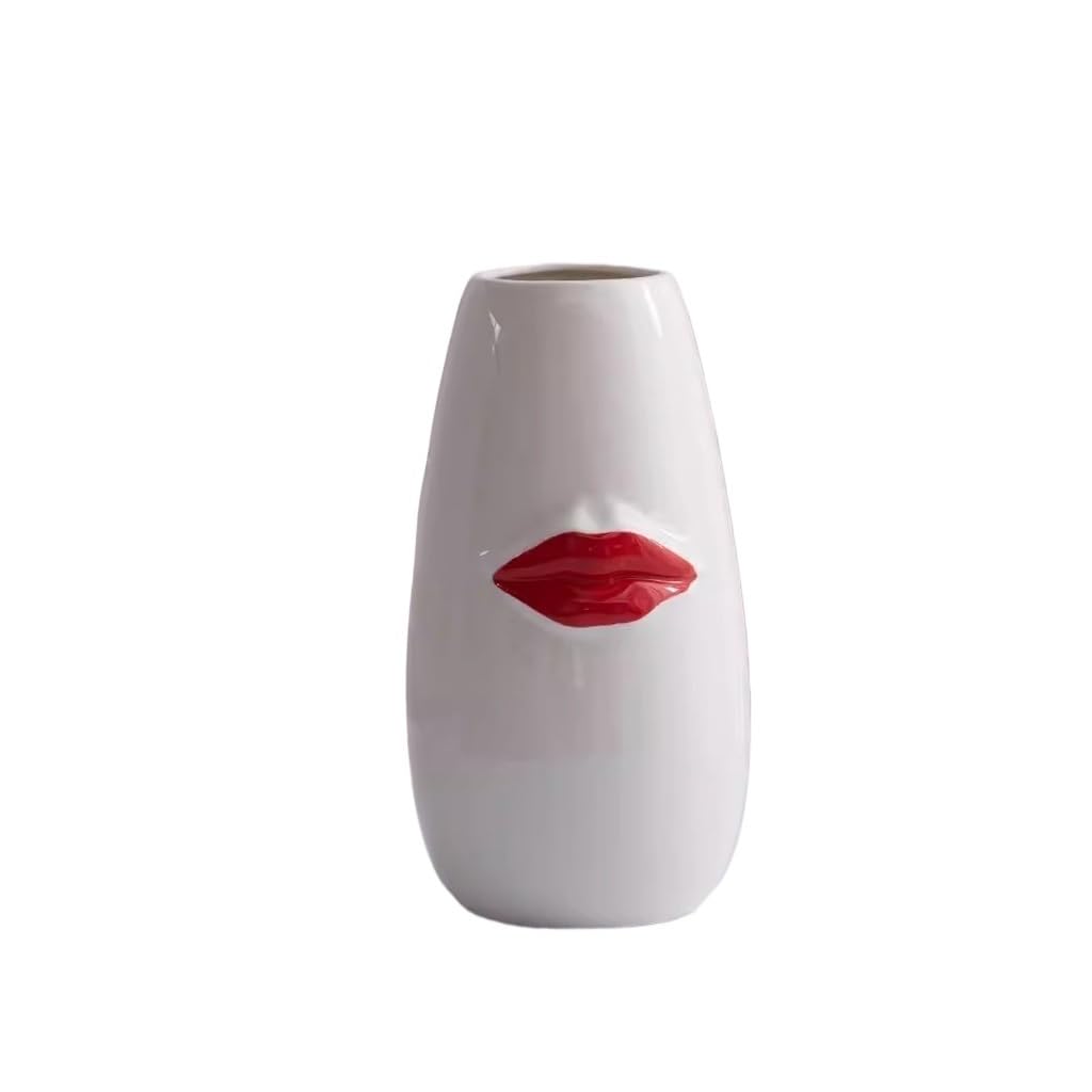 Floreros para Ramo Jarrón de cerámica nórdico Creativo con Labios Rojos, florero Decorativo seco, Flores hidropónicas, Adornos de arreglo Floral de Mesa for Sala de Estar Decoraciones De Mesa Central