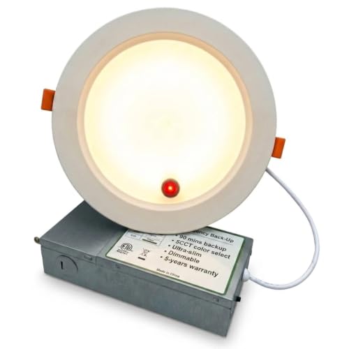 E2Lighting Focos Empotrables LED de 6 pulgadas | 16 W regulable con batería de emergencia de 90 minutos de reserva | Luz LED empotrable ultra delgada | IC nominal y Energy Star Iluminacion LED Techo