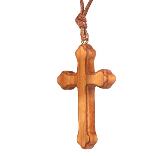 wellhouse Wood Olive Cross Necklace: Christian Faith Pendant Gift for Women & Men. Ideal for Car, Wall, Church & Home Display.