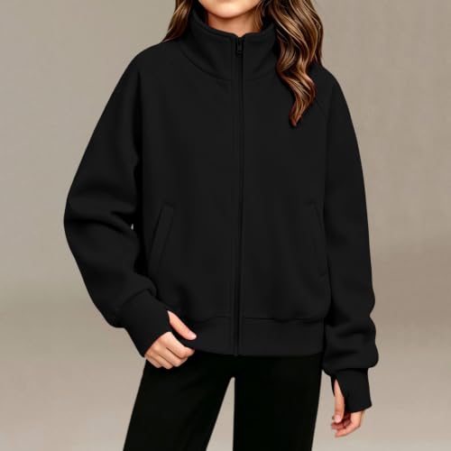 Girls Jacket Stand Collar Full Zip Sweatshirt with Thumb holes - image 3