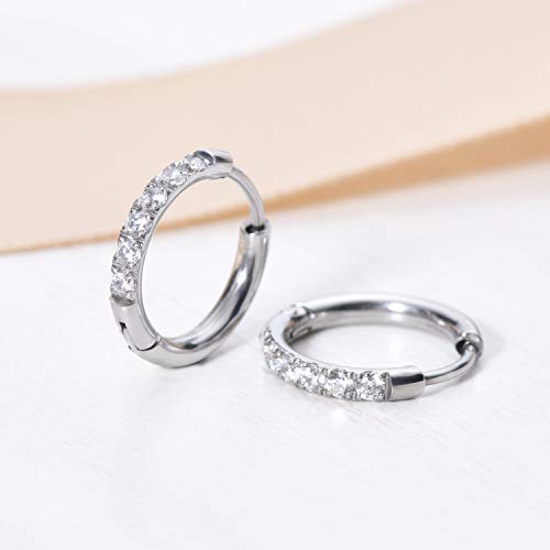 Image of Hypoallergenic Unisex Surgical Steel Small Cubic Zirconia Huggie Hoop Earring, Color Gold - Silver - Rose Gold - Black - Rainbow, Size 6mm- 12mm Safe for Sensitive Ear