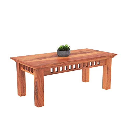 Image of Sheeshmiya Solid Wood Coffee Table for Living Room | Modern Wooden Center Table Low Height | Rectangular Sofa Tea Table with Strong Legs | Home Furniture Center Table (Honey Finish)