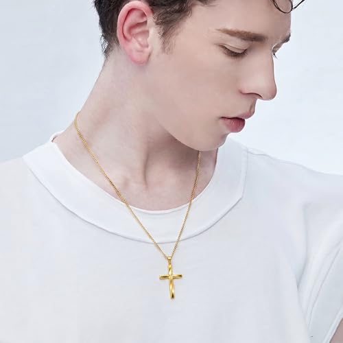 Image of Midari Gold Cross Necklace for Men 18K Gold Cross Pendant Minimalist Faith Necklace Christian Pendant Religious Gift