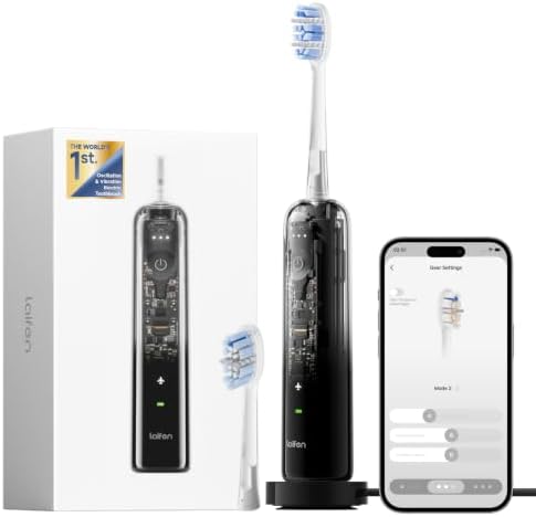 Laifen Wave Pro Elektrische Zahnbürste, 60° WaveMotion, Transparent Schwarz | 13x Plaque-Entfernung, 66.000 Vpm, 70 Tage Akku, smarter Drucksensor, App-Steuerung, 2 Modi, 3 Stufen,