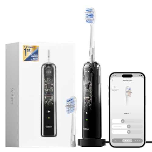 Laifen Wave Pro Elektrische Zahnbürste mit 60° WaveMotion & 66.000 Vpm, 70 Tage Akku, Drucksensor & App-Customizing, nahtloses Design ideal für Reisen, inkl. 2 Pro-Köpfe (Transparent Schwarz)