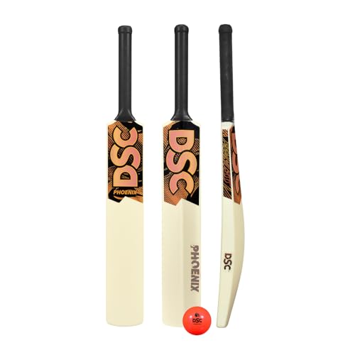 Image of DSC Phoenix Plastic Cricket Bat with PVC Ball - Ideal for Tennis and Gully /Turf Cricket Bat for Kids, Color - White, Size - 4 (6-8 Yrs)