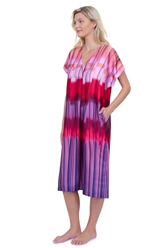Gottex Golden Hour Pink Ombre Mock Pleat Print Swimsuit Cover Up 100% Recycled Polyester V-Neck Kaftan Beachwear for Women3
