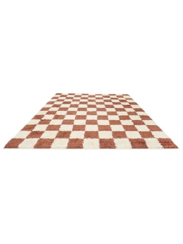 RugVista Chessie, Dywan, Nowoczesne, 200 x cm, Kwadratowy, Wysoki, Pokój dzienny, Sypialnia, Czyścić wyłącznie chemicznie, Rdzawy/Off White