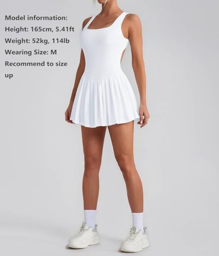 Womens Tennis Golf Dress with Built in Bra Shorts Square Neck Pleated Athletic Mini Dresses with Pockets4