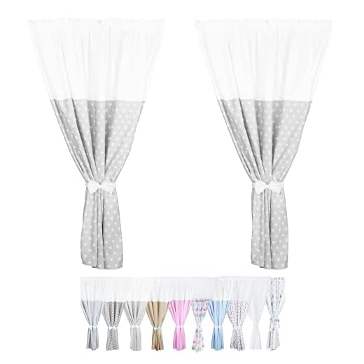 Cortinas Habitación Bebé Cortas - Infantil (155x155cm) (2 uds + 2 lazos) - 100% Algodón - Hecho UE, OekoTex - Estrellitas