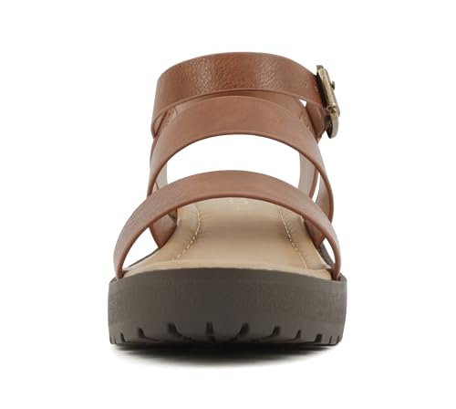 Image of Soda ACCOUNT-2 ~ Little Kids /Children /Girls Open Toe Two Bands Lug sole Fashion Block Heel Sandals with Adjustable Ankle Strap