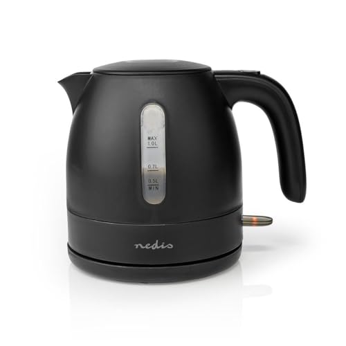 Nedis 1L Electric Kettle with Quick Boil Time Boil-Dry Protection 360 Cordless Base and Removable Filter 2150W - Black