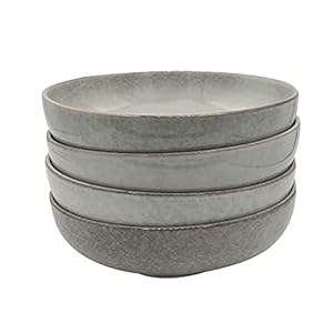Cooks Professional Set of 4 Nordic Pasta Bowls with Reactive Glaze | 20cm Large Modern Stylish Ceramic Stoneware Salad Bowls | Microwave, Dishwasher, Oven & Freezer Safe Dinnerware | Grey