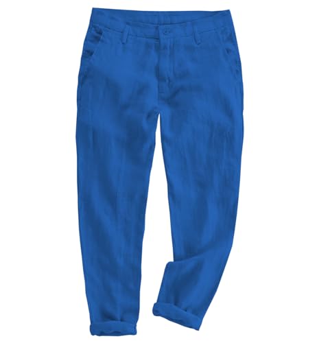 Men's Fit Pants Linen Casual Business Slim Pants Lightweight with Pockets