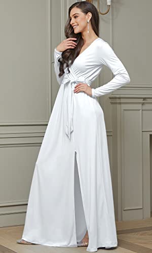 Image of KOH KOH Womens Long Sleeve V-Neck High Slit Cocktail Evening Gown Maxi Dress