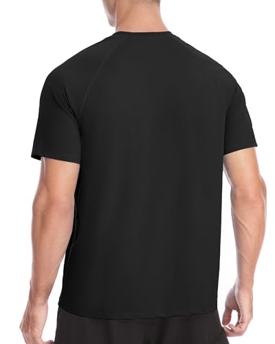 Roadbox Men's Rash Guard Short Sleeve, UPF 50+ UV Sun Protection Water T-Shirts, Cool Dry Swim Shirts for Surf Beach Fishing Black2