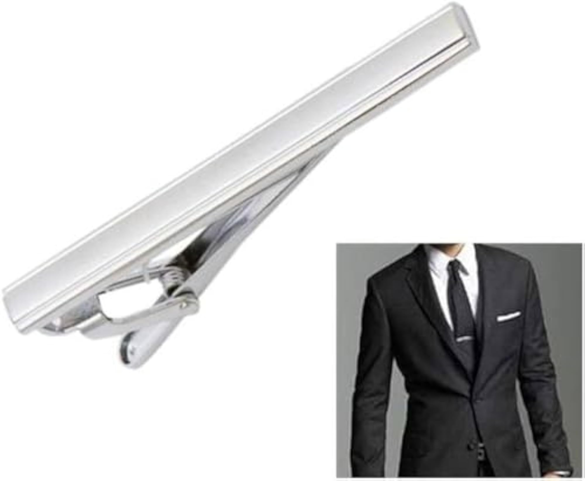Men's Silver Rhodium Plated Tie Pin Combo, Premium Gift Set
