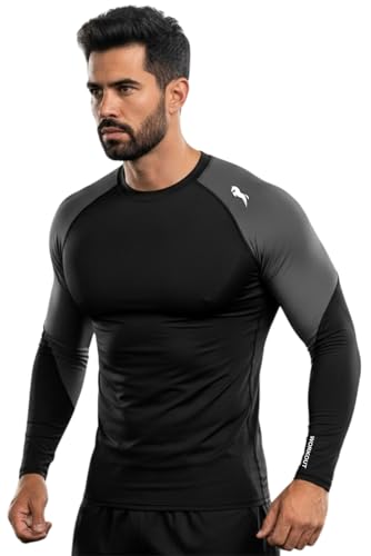 Image of JUST RIDER Men's Compression Shirt Long Sleeve | Athletic Base Layer, Quick Dry, Workout T-Shirt for Running, Cycling & Gym Fitness Training