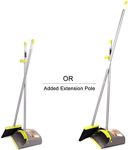 Amazon Brand - Umi Dustpan and Brush,Indoor kitchen Garge Lobby Floor Cleaning Long Handled Dustpan and Brush Sets,Upright Stand Up Broom and Dustpan Set