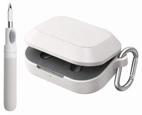 Image of Silicone Case Cover for Realme Buds Air 8 with Heavy Duty Carabiner & Earphone Cleaning Pen (White)