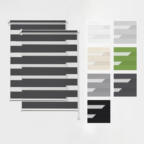 Estika Doppelrollo Klemmfix ohne Bohren, 2 Stück im Set – Breite: 30 cm – Höhe: 120 cm – Farbe: Anthrazit – Jalousie für Innenfenster, Duo-Rollo, Fensterrollo innen