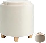 Madera Nieve Puff Taburete de Almacenaje Ø32×38 cm con Tapa Giratoria en...