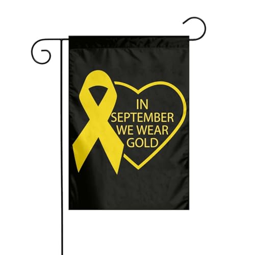 Image of Childhood Cancer Awareness Month in September We Wear Gold Garden Flags 12 x 18 Inches Double-Sided Banner Yard Flag Without Flagpole for Room Festivals Events Party Parades
