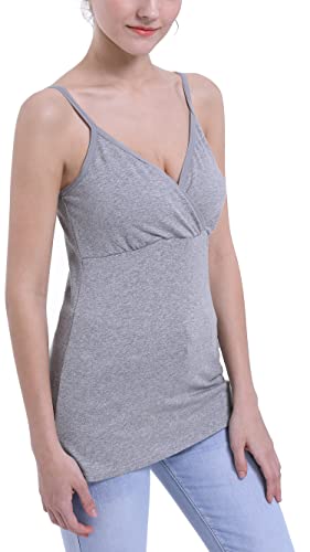 Nursing Tops Tank Shirt Cami Sleep Bra For Maternity And Breastfeeding 3Pcs/Pack (Large, Black/Grey/Yellow Print) #TOP5