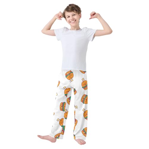 Cute Burger Boys Pants Boys Athletic Pants Long Pant for Boy with Pockets Wide-Leg Size 6-14Y3