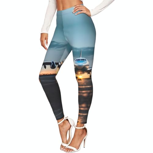 Leggings suaves para mujer con estampado premium Airplane y tecnología de compresión activa