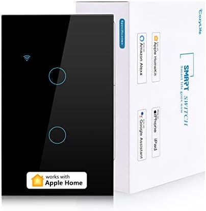AIMENGTE Homekit Smart Switch, Glass Panel Touch Switch, Electrical Light Switches Compatible with Siri, Alexa, Google Assistant, Neutral Wire Required, MFI Certification (Black, 2 Gang)