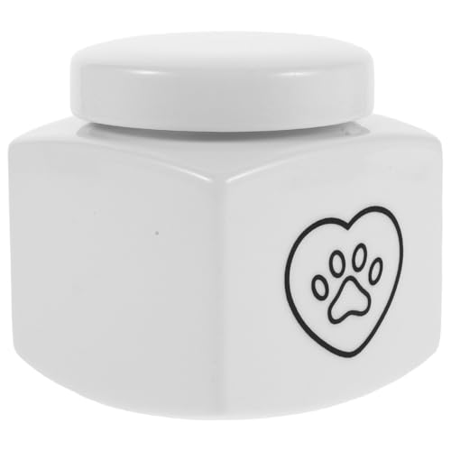 CIYODO Urna Conmemorativa para Mascotas Pequeña de Cerámica Blanca Huella de Pata en Forma de Corazón, Caja para Cenizas de Perros y Gatos, Recuerdo Funerario para Animales Pequeños,