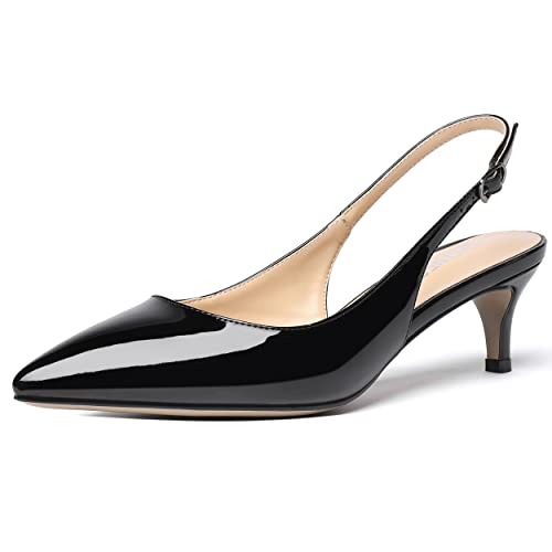 SHOWFOREST Women's Sexy Patent Dating Slingback Pointed Toe Slip On Kitten Low Heel Pumps Shoes 2 Inch