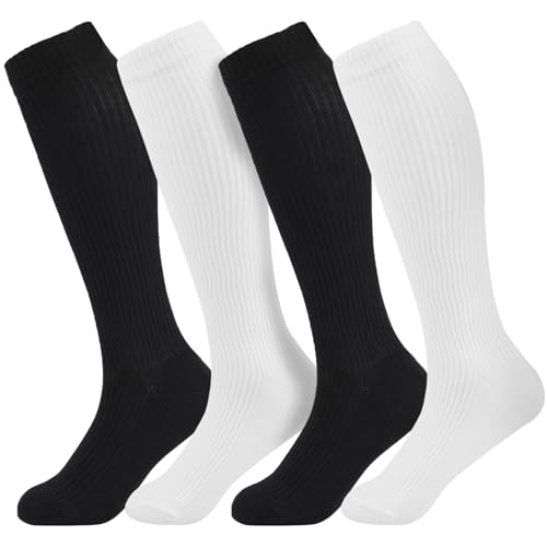 Image of +MD Cotton Compression Socks for Women & Men 4 /6 Pairs 15-20mmHg Knee High for Sports, Travel, Nursing Long Sitting Standing