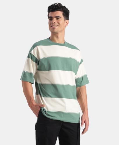 Image of Jockey UM24 Men Super Combed Cotton Rich Striped Oversized Tshirt